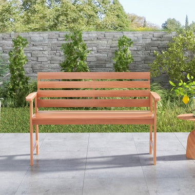  - Patio Solid Wood Bench Wood 2 - Seat Chair with Breathable Slatted Seat & Inclined Backrest - Outdoor Style Company