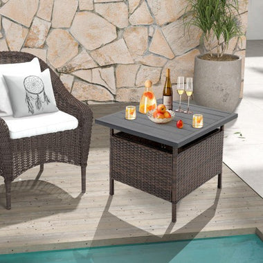  - Patio Square Wicker Side Table with Umbrella Hole for Yard Garden Poolside - Outdoor Style Company