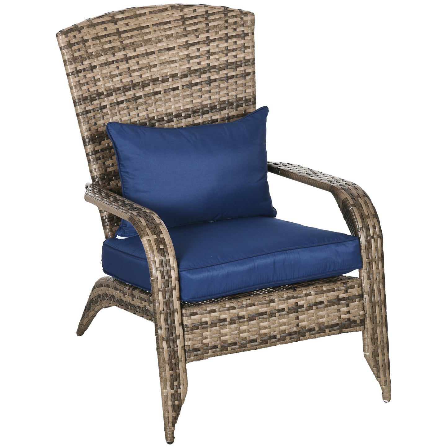 AOSOM-Patio Wicker Adirondack Chair, Outdoor All-Weather Rattan Fire Pit Chair, Soft Cushions, Tall Curved Backrest and Armrests - Dark Blue - Outdoor Style Company