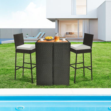  - Patio Wicker Barstools with Seat Cushion and Footrest - Outdoor Style Company