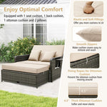  - Patio Wicker Loveseat Sofa with Multipurpose Ottoman and Retractable Side Tray - Outdoor Style Company