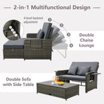  - Patio Wicker Loveseat Sofa with Multipurpose Ottoman and Retractable Side Tray - Outdoor Style Company