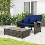  - Patio Wicker Loveseat Sofa with Multipurpose Ottoman and Retractable Side Tray - Outdoor Style Company