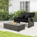  - Patio Wicker Loveseat Sofa with Multipurpose Ottoman and Retractable Side Tray - Outdoor Style Company