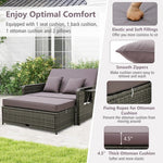  - Patio Wicker Loveseat Sofa with Multipurpose Ottoman and Retractable Side Tray - Outdoor Style Company