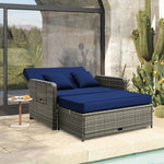  - Patio Wicker Loveseat Sofa with Multipurpose Ottoman and Retractable Side Tray - Outdoor Style Company