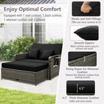  - Patio Wicker Loveseat Sofa with Multipurpose Ottoman and Retractable Side Tray - Outdoor Style Company