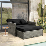  - Patio Wicker Loveseat Sofa with Multipurpose Ottoman and Retractable Side Tray - Outdoor Style Company