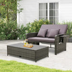  - Patio Wicker Loveseat Sofa with Multipurpose Ottoman and Retractable Side Tray - Outdoor Style Company