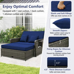  - Patio Wicker Loveseat Sofa with Multipurpose Ottoman and Retractable Side Tray - Outdoor Style Company