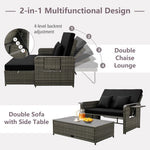  - Patio Wicker Loveseat Sofa with Multipurpose Ottoman and Retractable Side Tray - Outdoor Style Company