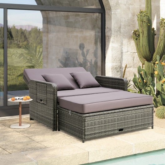  - Patio Wicker Loveseat Sofa with Multipurpose Ottoman and Retractable Side Tray - Outdoor Style Company