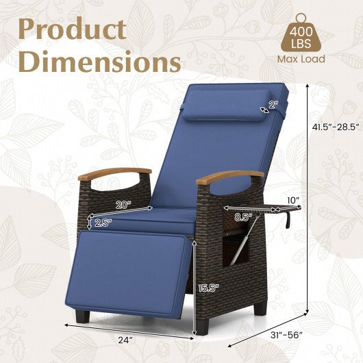  - Patio Wicker Recliner Chair with Adjustable Backrest and Footrest - Outdoor Style Company