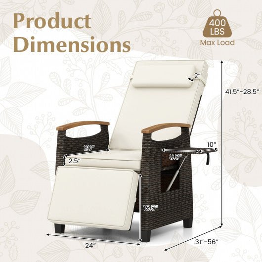  - Patio Wicker Recliner Chair with Adjustable Backrest and Footrest - Outdoor Style Company