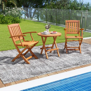  - Patio Wood Folding Chair Set of 2 with Armrests and Slatted Seat - Outdoor Style Company