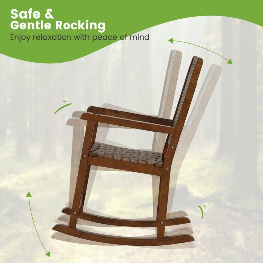  - Patio Wood Rocking Chair with PU Seat and Rubber Wood Frame - Outdoor Style Company