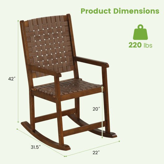  - Patio Wood Rocking Chair with PU Seat and Rubber Wood Frame - Outdoor Style Company