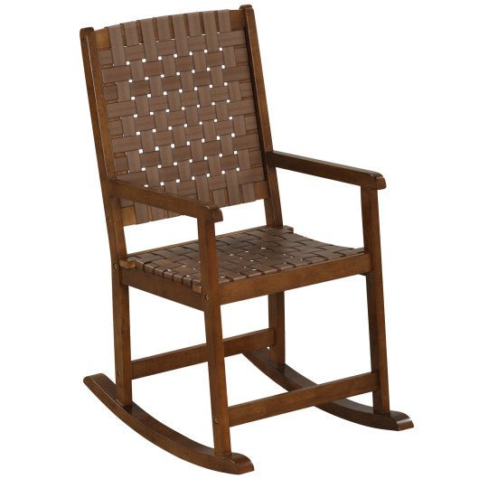  - Patio Wood Rocking Chair with PU Seat and Rubber Wood Frame - Outdoor Style Company