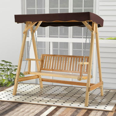  - Patio Wooden Swing Bench Chair with Adjustable Canopy for 2 Persons - Outdoor Style Company