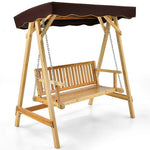  - Patio Wooden Swing Bench Chair with Adjustable Canopy for 2 Persons - Outdoor Style Company