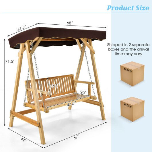  - Patio Wooden Swing Bench Chair with Adjustable Canopy for 2 Persons - Outdoor Style Company