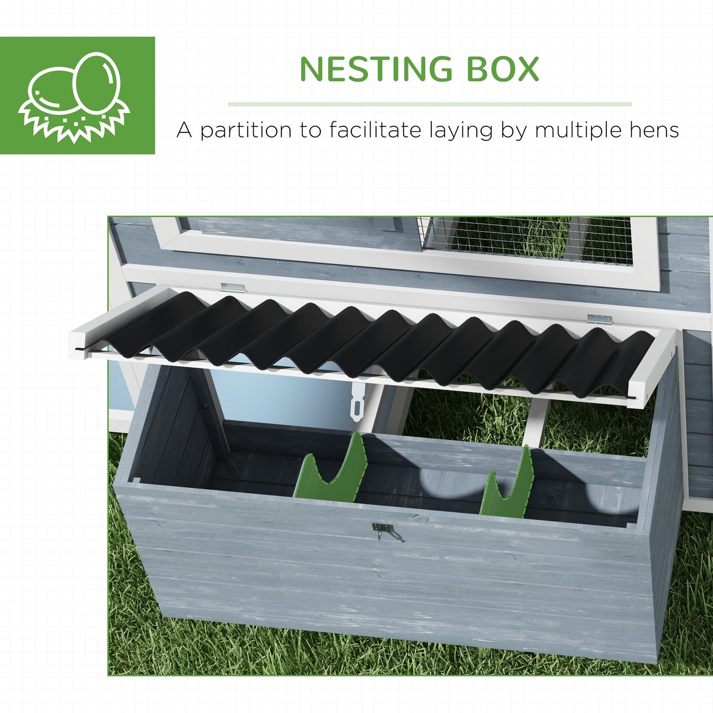 '-PawHut 11' x 5' x 3.5' Wooden Chicken Coop with Nesting Box, Run, Pull-out Tray, Perches for 2-4 Chickens, Dark Gray - Outdoor Style Company