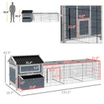 '-PawHut 11' x 5' x 3.5' Wooden Chicken Coop with Nesting Box, Run, Pull-out Tray, Perches for 2-4 Chickens, Dark Gray - Outdoor Style Company