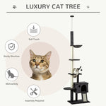 '-PawHut 110" Huge Cat Tree Floor-to-Ceiling Cat Climbing Toy with Scratching Post Board Hammock Hanging Ball Rest Pet Furniture Dark Grey - Outdoor Style Company