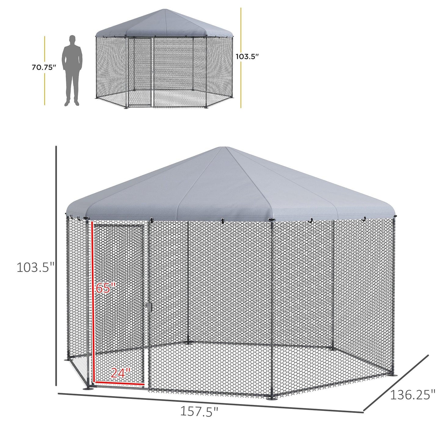 '-PawHut 13.1' x 11.4' Chicken Coop for 10-15 Chickens, Large Metal Chicken Run for Outdoor, Silver - Outdoor Style Company