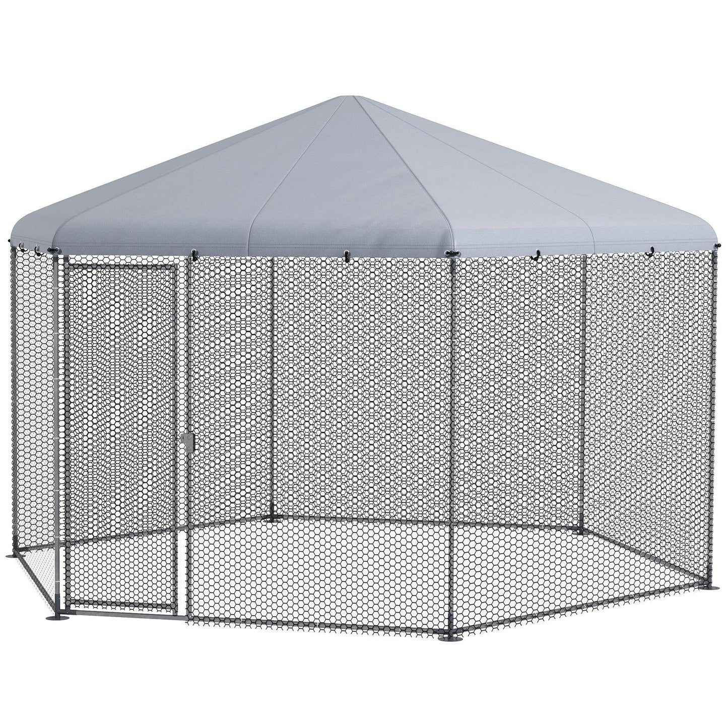 '-PawHut 13.1' x 11.4' Chicken Coop for 10-15 Chickens, Large Metal Chicken Run for Outdoor, Silver - Outdoor Style Company