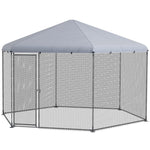 '-PawHut 13.1' x 11.4' Chicken Coop for 10-15 Chickens, Large Metal Chicken Run for Outdoor, Silver - Outdoor Style Company