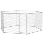 -PawHut 13.4' x 11.5' x 5.6' Dog Kennel Outdoor Dog Run with Lockable Door, for Medium and Large-Sized Dogs, Silver - Outdoor Style Company