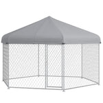 -PawHut 13.4' x 11.5' x 8.8' Dog Kennel Outdoor for Medium and Large-Sized Dogs with Waterproof UV Resistant Roof, Silver - Outdoor Style Company