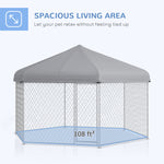 -PawHut 13.4' x 11.5' x 8.8' Dog Kennel Outdoor for Medium and Large-Sized Dogs with Waterproof UV Resistant Roof, Silver - Outdoor Style Company