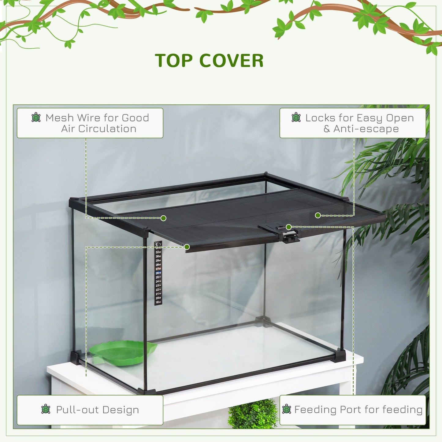 '-PawHut 14 Gallon Reptile Glass Terrarium Tank, Breeding Box Full View with Visually Appealing Sliding Screen Top, Spiders, 20" x 12" x 14" - Outdoor Style Company