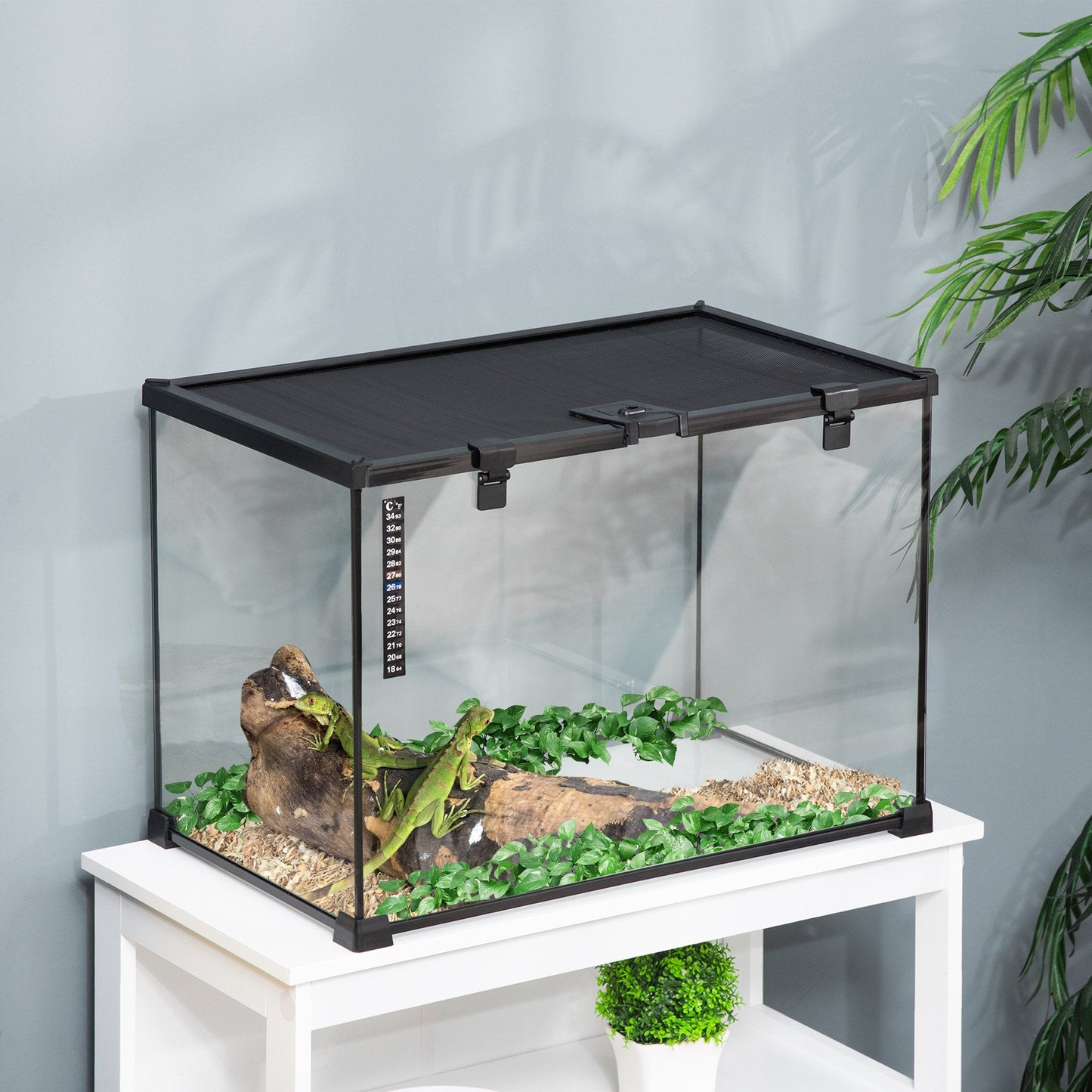 '-PawHut 14 Gallon Reptile Glass Terrarium Tank, Breeding Box Full View with Visually Appealing Sliding Screen Top, Spiders, 20" x 12" x 14" - Outdoor Style Company