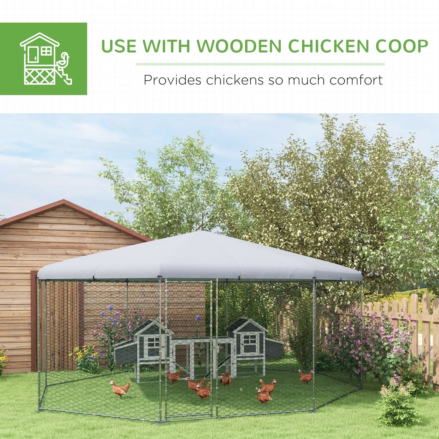 '-PawHut 17.1 ft x 15.7 ft Large Chicken Run for 19-25 Chickens with Cover, Walk-In Chicken Run Chicken Pen Hen House for Outdoor, Silver - Outdoor Style Company