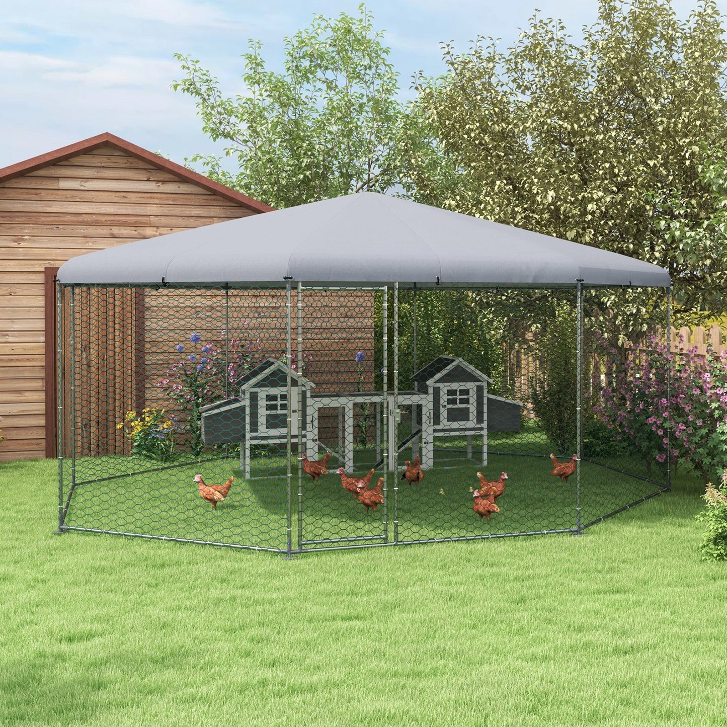 '-PawHut 17.1 ft x 15.7 ft Large Chicken Run for 19-25 Chickens with Cover, Walk-In Chicken Run Chicken Pen Hen House for Outdoor, Silver - Outdoor Style Company