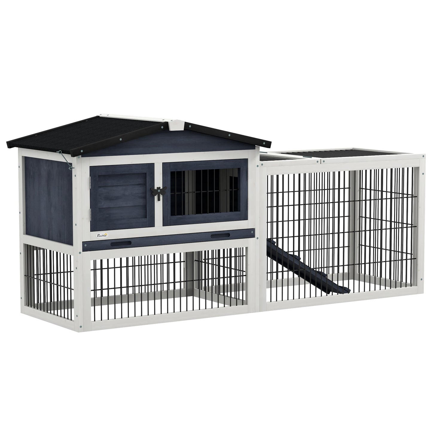 '-PawHut 2 Level 59" Outdoor Rabbit Hutch with Openable Top, Dark Gray - Outdoor Style Company