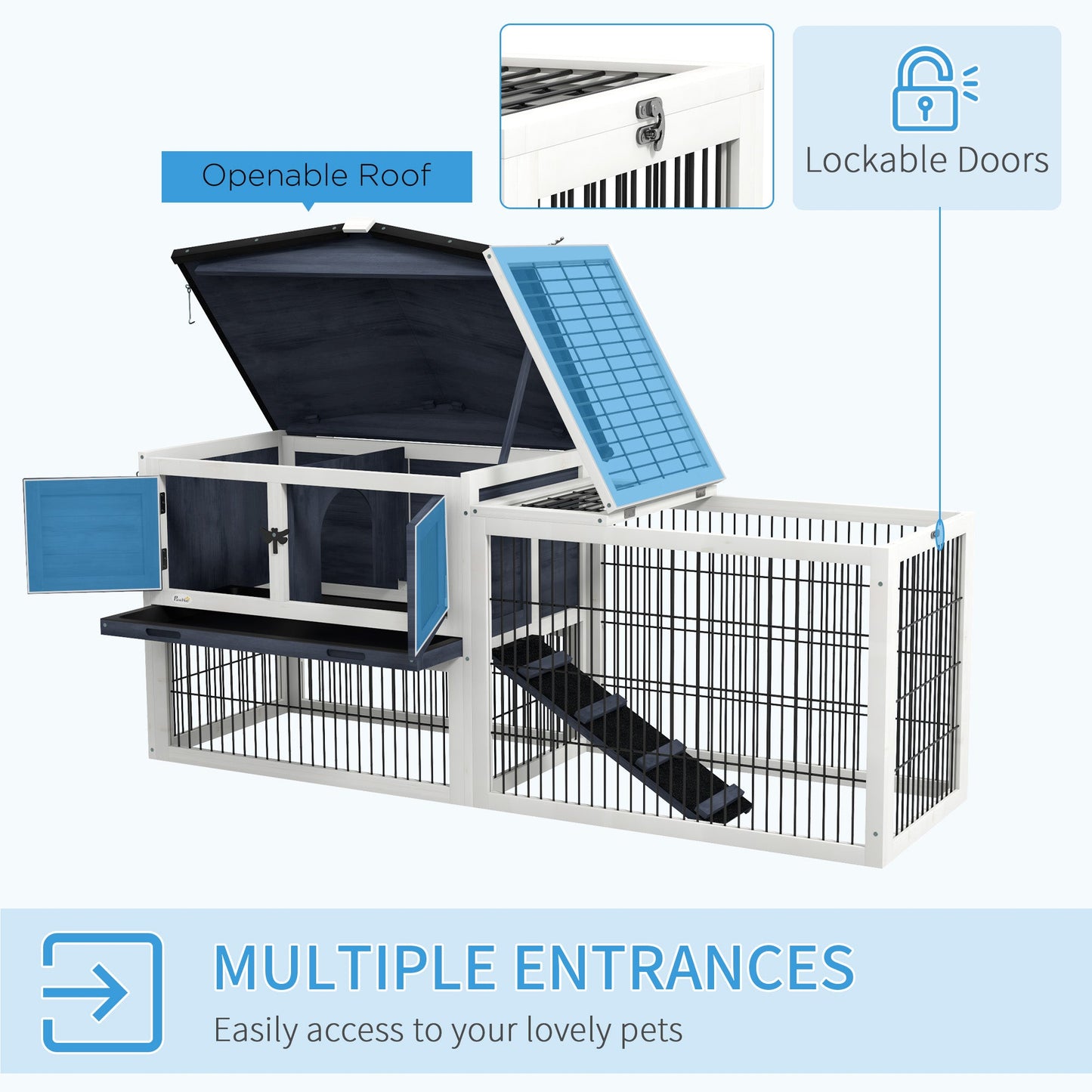 '-PawHut 2 Level 59" Outdoor Rabbit Hutch with Openable Top, Dark Gray - Outdoor Style Company