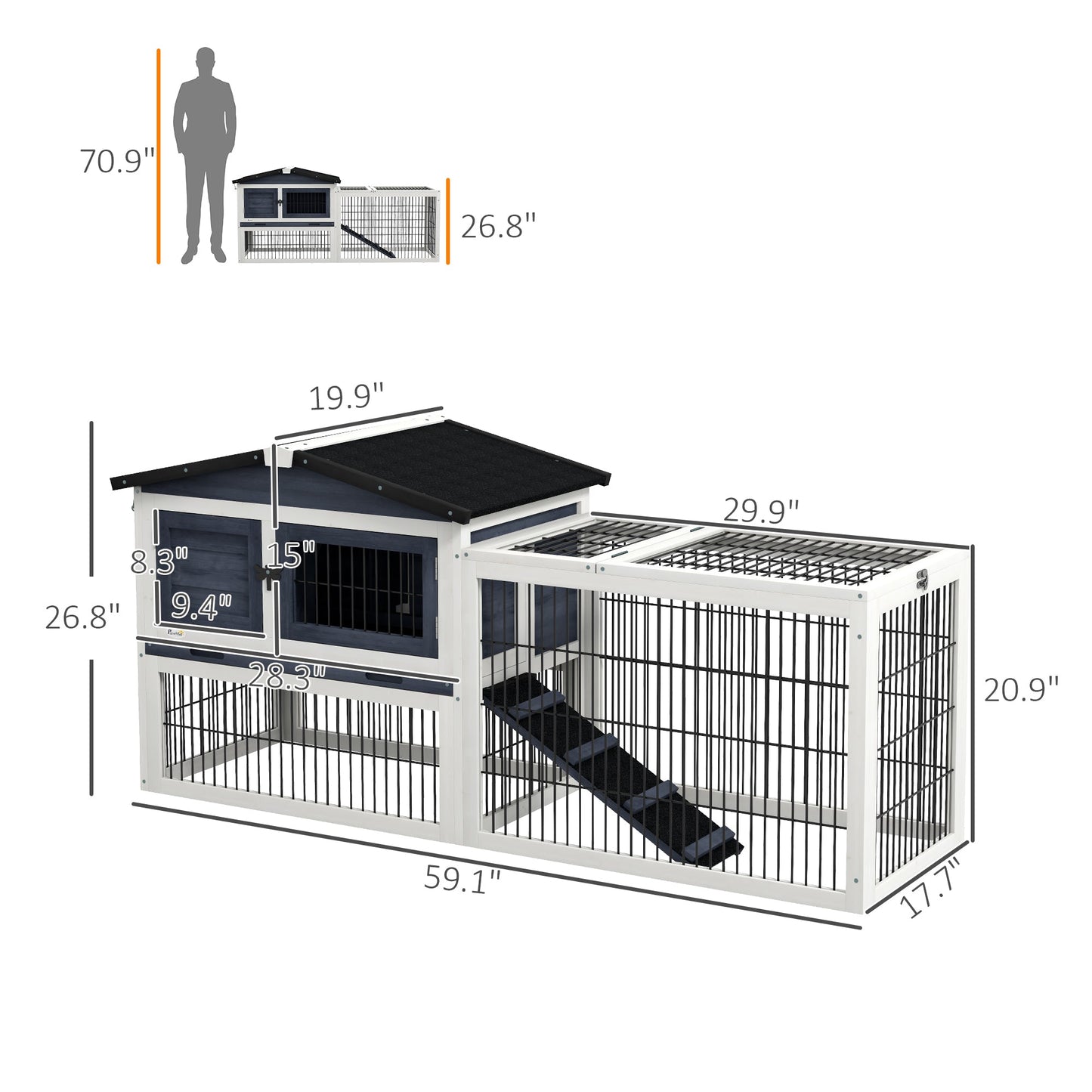 '-PawHut 2 Level 59" Outdoor Rabbit Hutch with Openable Top, Dark Gray - Outdoor Style Company