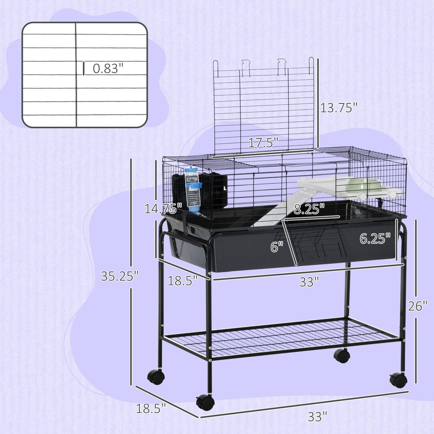 '-PawHut 2-Story Small Animal Cage Removable from Stand, with Shelf & Wheels, Guinea Pig Cage, Hedgehog Cage, Chinchilla Cage, 33" x 18.5" x 35" - Outdoor Style Company