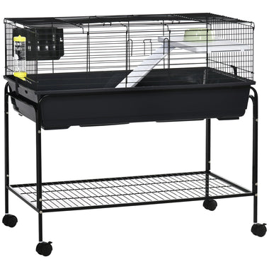 -PawHut 2-Story Small Animal Cage with Removable Stand, Guinea Pig Cage, Hedgehog Chinchilla Ferret Cage with Shelf & Wheels, Pet Habitat, Gray - Outdoor Style Company