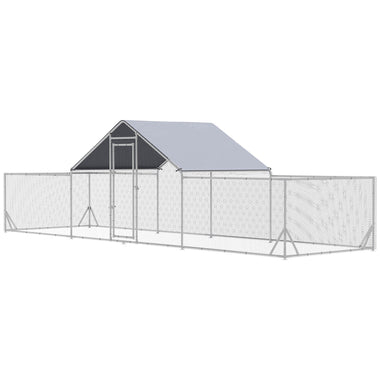 -PawHut 23' x 6.6' Large Chicken Coop with Weather-Resistant Cover for 12-14 Chickens, Silver - Outdoor Style Company