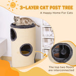 Miscellaneous - PawHut 28" Cat Condo 3 - Story Cat House with Sisal, Gray - Outdoor Style Company