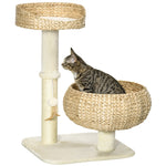 -PawHut 28" Elevated Cat Bed with Sisal Scratching Post, Modern Cat Tree with Cute Basket Design, Small Cat Tree with Fun Ball Toy - Outdoor Style Company