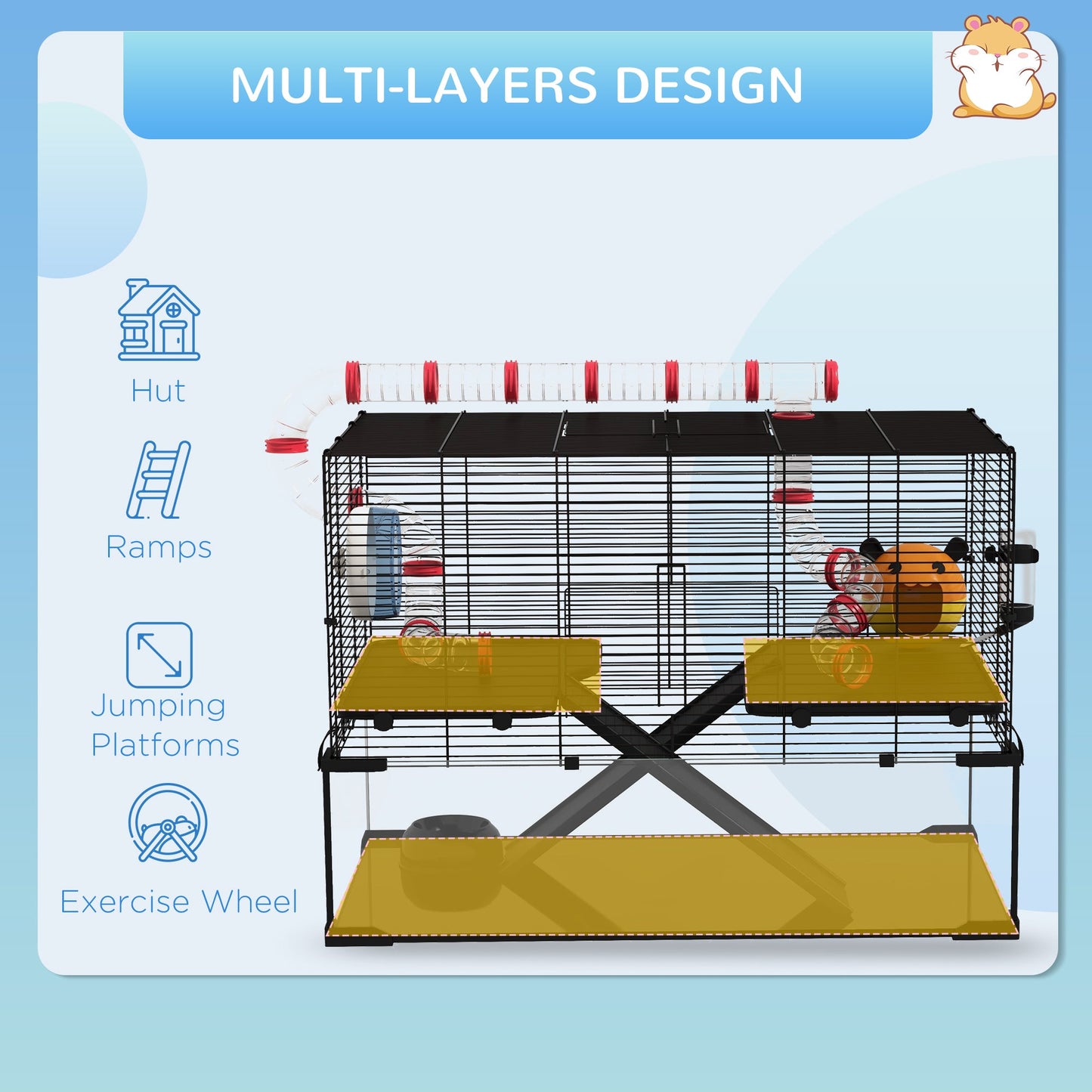 '-PawHut 31" Small Animal Cage Hamster Cage for Dwarf Hamster with Tubes and Tunnels, Water Bottle, Food Dish, Exercise Wheel - Outdoor Style Company