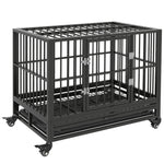 '-PawHut 36" Heavy Duty Dog Cage Dog Crate, Metal Dog Cage Kennel with Lockable Wheels, Double Door and Removable Tray, Gray - Outdoor Style Company