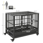 '-PawHut 36" Heavy Duty Dog Cage Dog Crate, Metal Dog Cage Kennel with Lockable Wheels, Double Door and Removable Tray, Gray - Outdoor Style Company