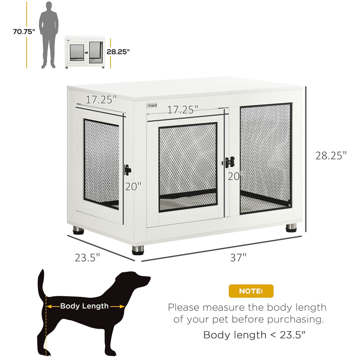 '-PawHut 37" Dog Crate Furniture with Water-Resistant Cushion & Double Doors, Dog Cage End Table for Large Dogs, White - Outdoor Style Company